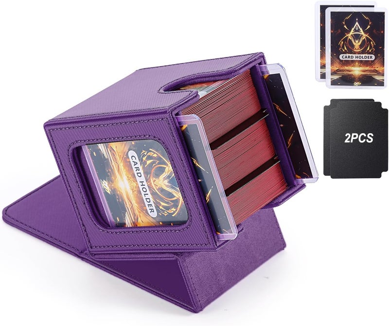 Stepane Commander Deck Box for MTG with double display windows,Card Storage Box Fits 120+ Single sleveed Cards,Magnetic Card Box with 2 Dividers&2 Toploaders for TCG Violet - Image 1